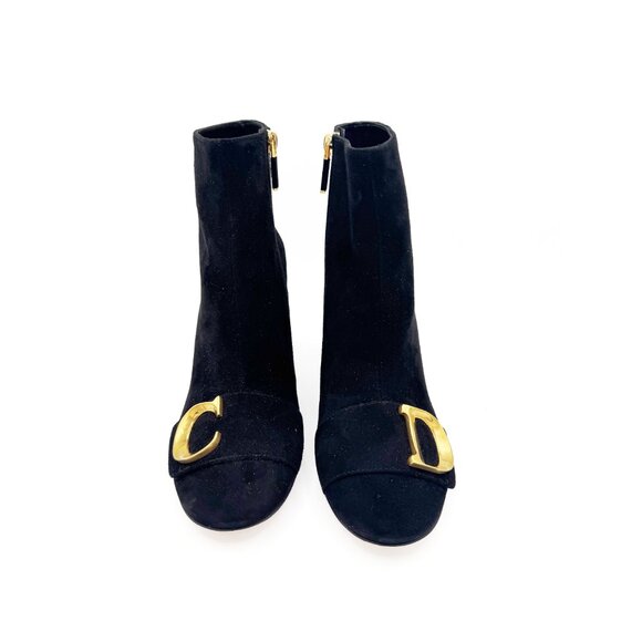 Christian Dior Black Suede Ankle Boots β Gold CD Logo Hardware - Picture 2 of 14